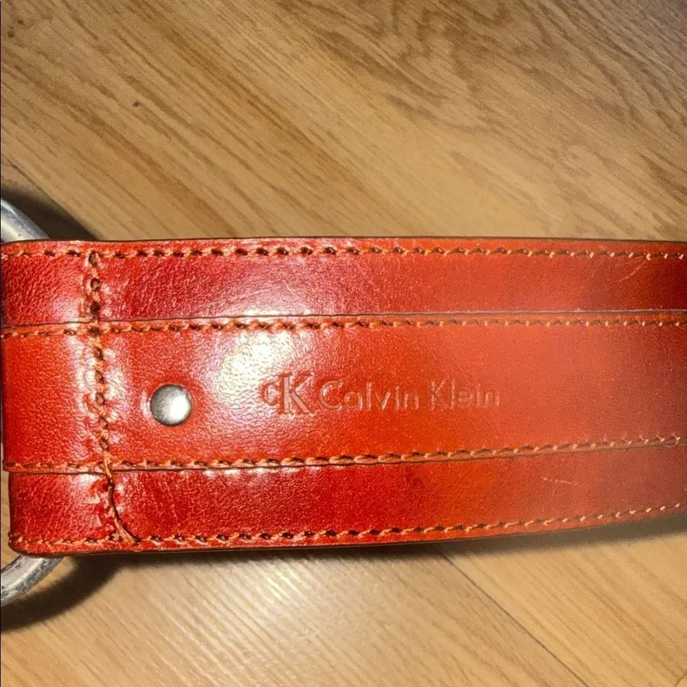 Vintage Calvin Klein Bold Brown Leather Belt Ring Buckle Small Y2k Boho